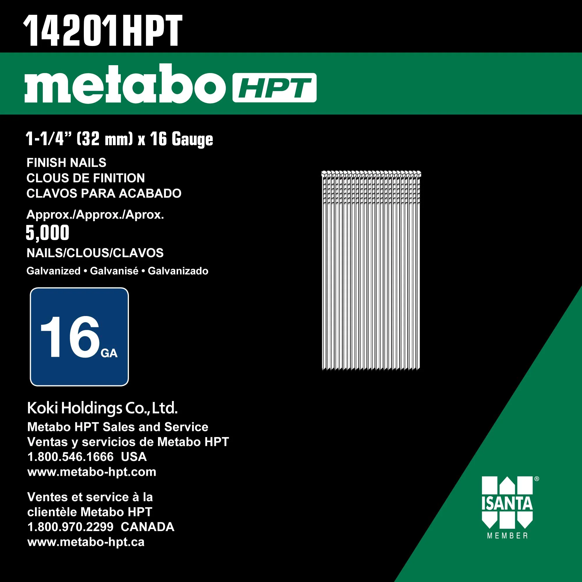 1-1/4" 16ga Galvanized Straight Finish Nails