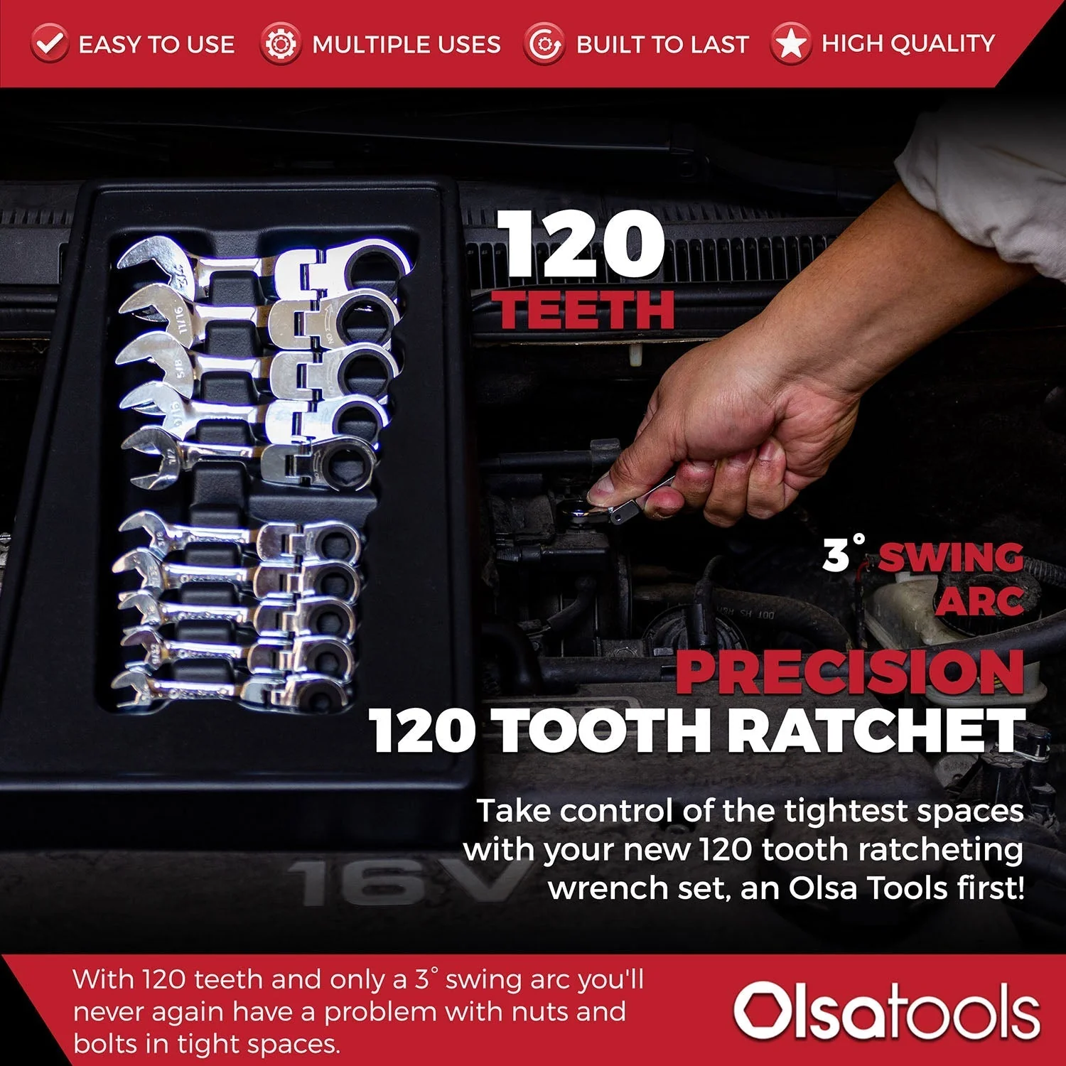 120 Tooth Stubby Ratcheting Wrench Set - Image 16