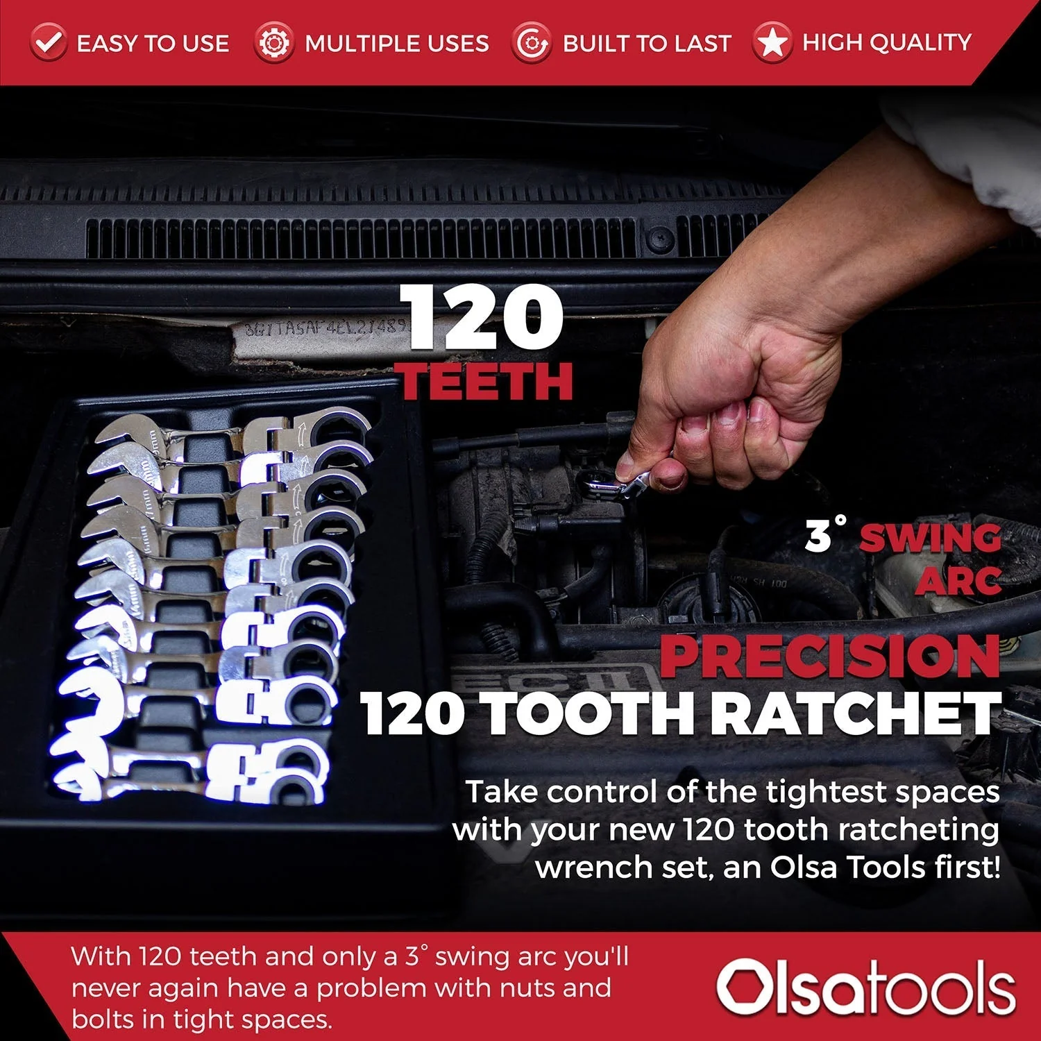 120 Tooth Stubby Ratcheting Wrench Set - Image 21
