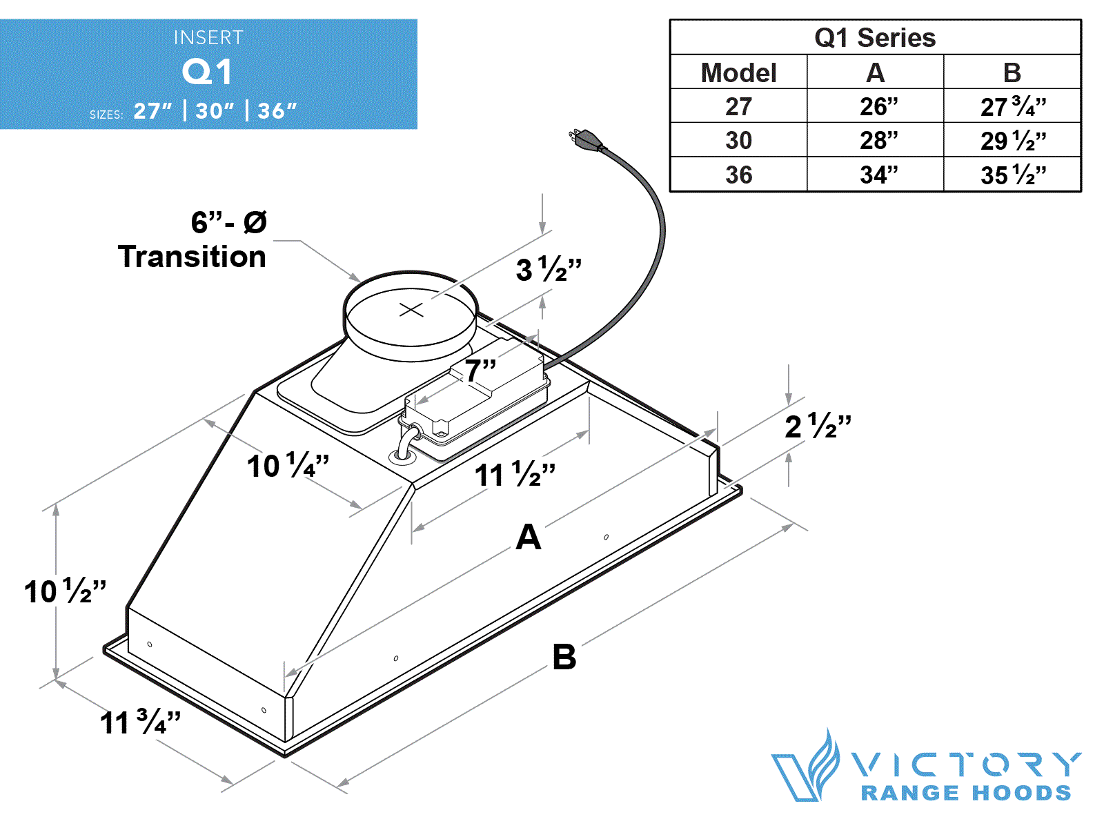 27 Inch 600 CFM Range Hood Insert - VICTORY Q1 - Image 9