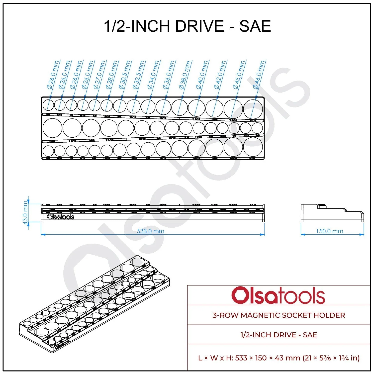 3-Row Magnetic Socket Holder - Image 112