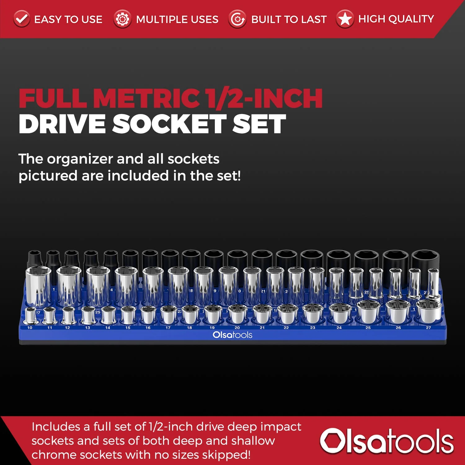 3-Row Magnetic Socket Holder + Chrome and Impact Sockets - Image 16