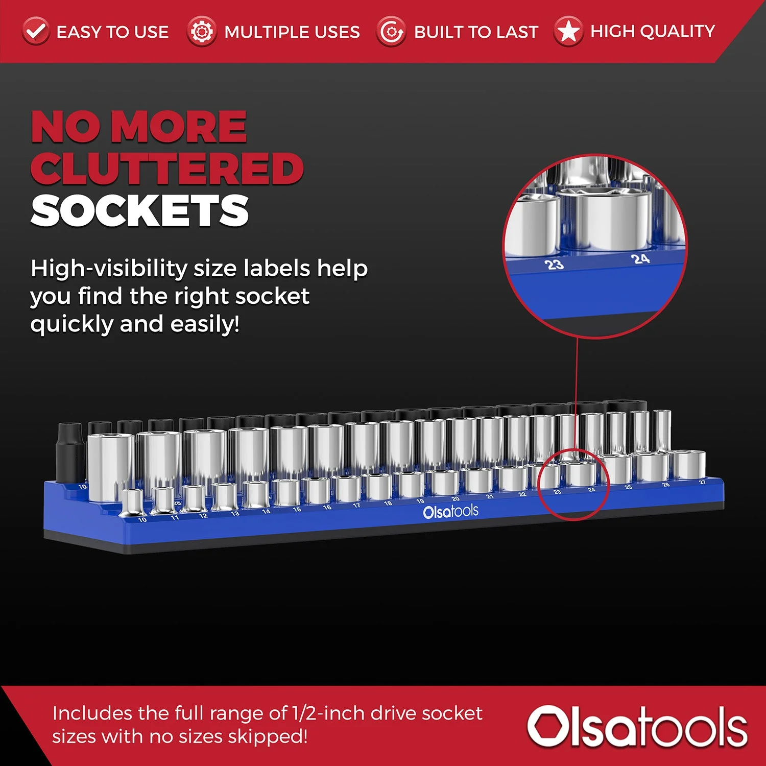 3-Row Magnetic Socket Holder + Chrome and Impact Sockets - Image 19