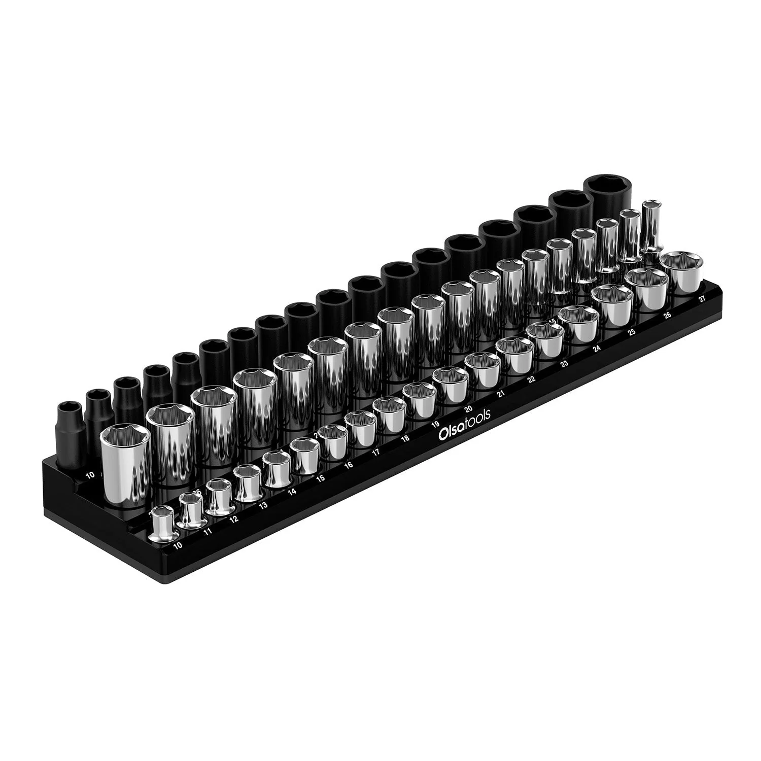 3-Row Magnetic Socket Holder + Chrome and Impact Sockets - Image 2