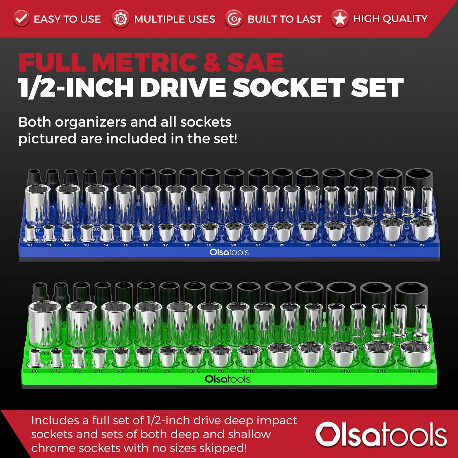 3-Row Magnetic Socket Holder + Chrome and Impact Sockets - Image 20