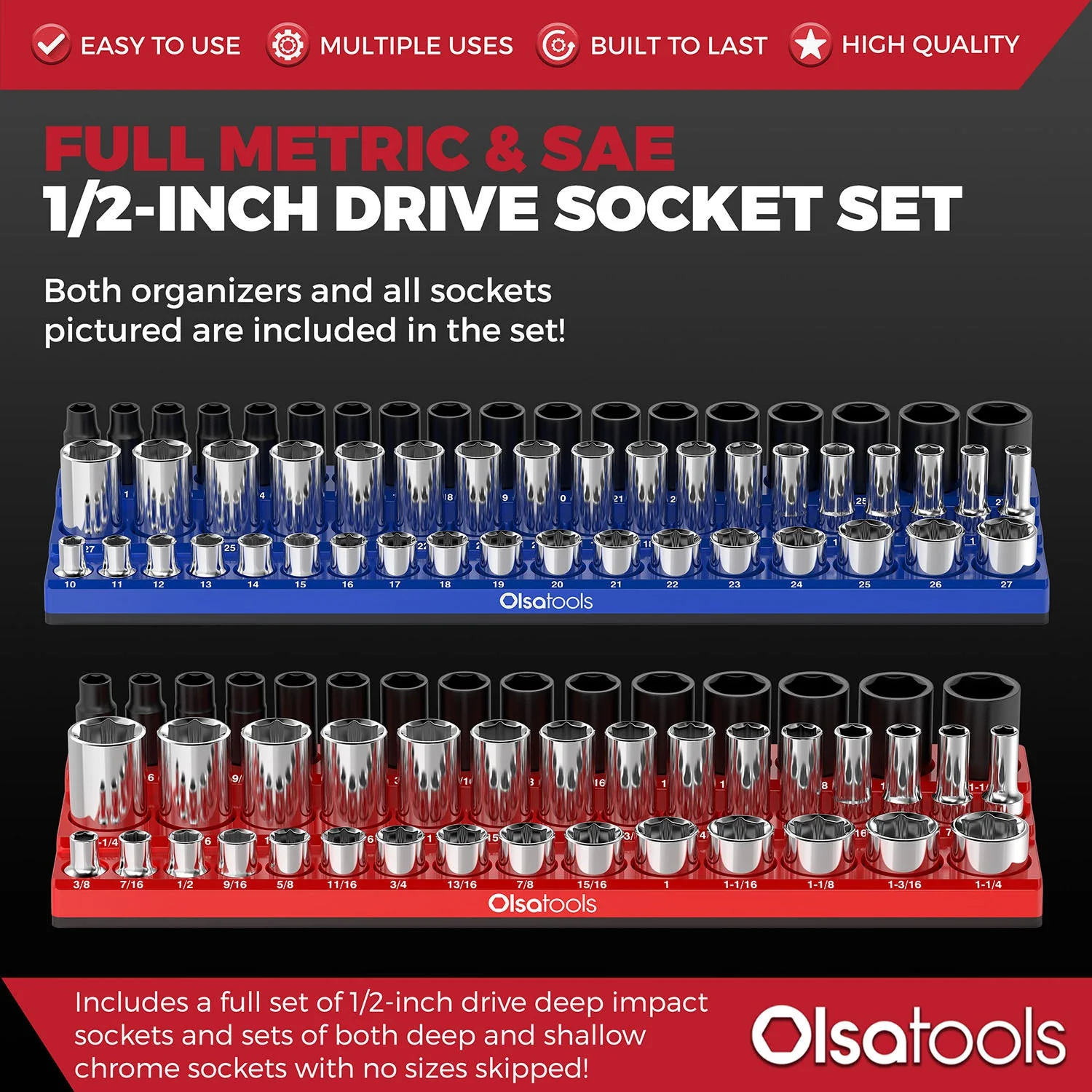 3-Row Magnetic Socket Holder + Chrome and Impact Sockets - Image 24