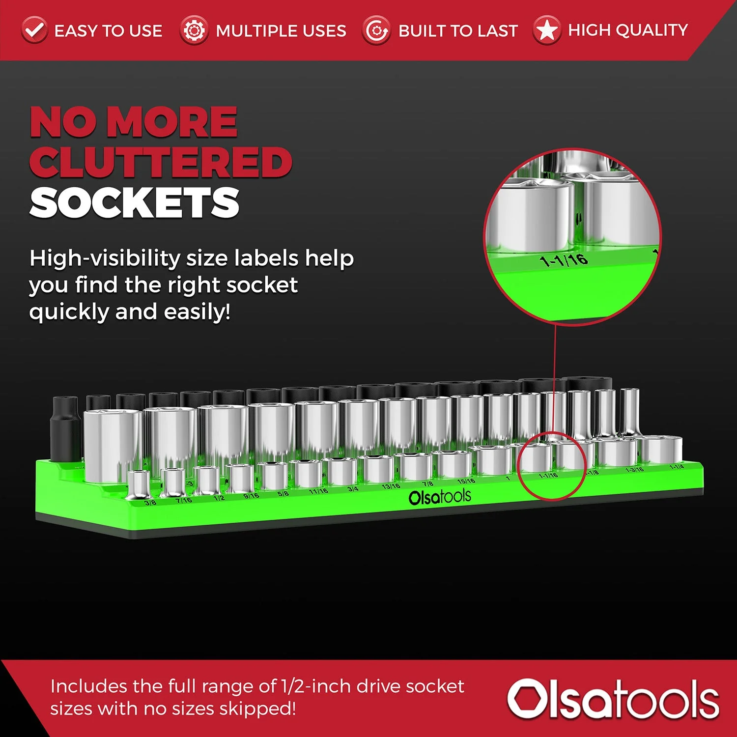 3-Row Magnetic Socket Holder + Chrome and Impact Sockets - Image 27