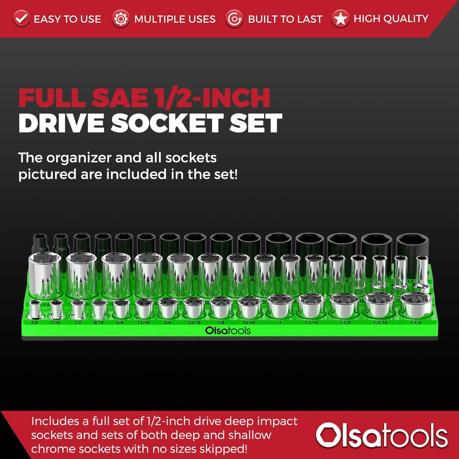 3-Row Magnetic Socket Holder + Chrome and Impact Sockets - Image 28