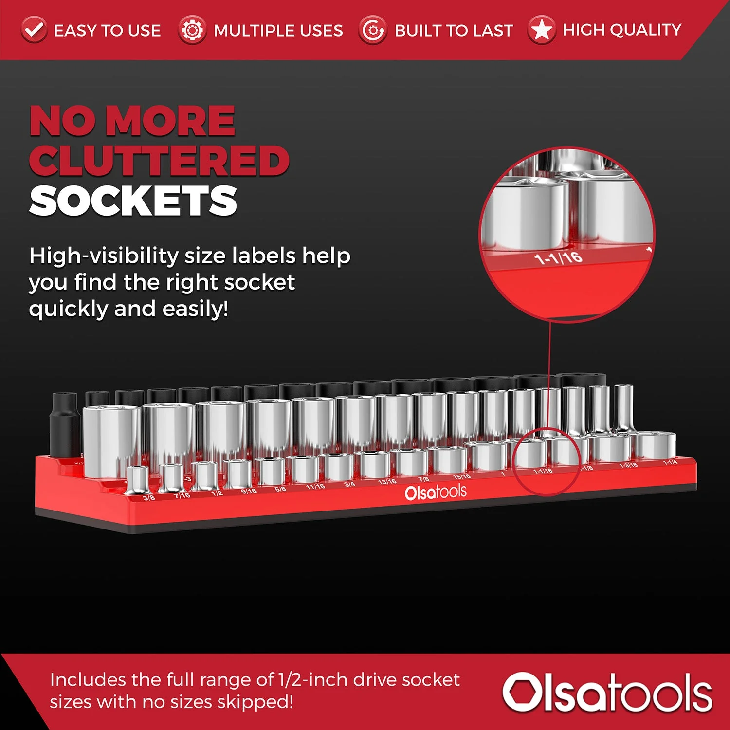 3-Row Magnetic Socket Holder + Chrome and Impact Sockets - Image 31