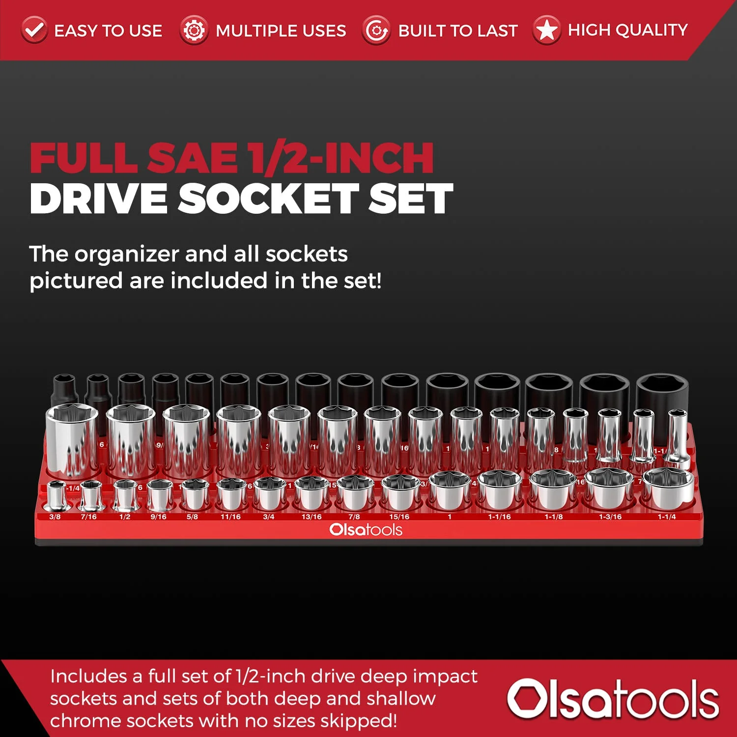 3-Row Magnetic Socket Holder + Chrome and Impact Sockets - Image 32