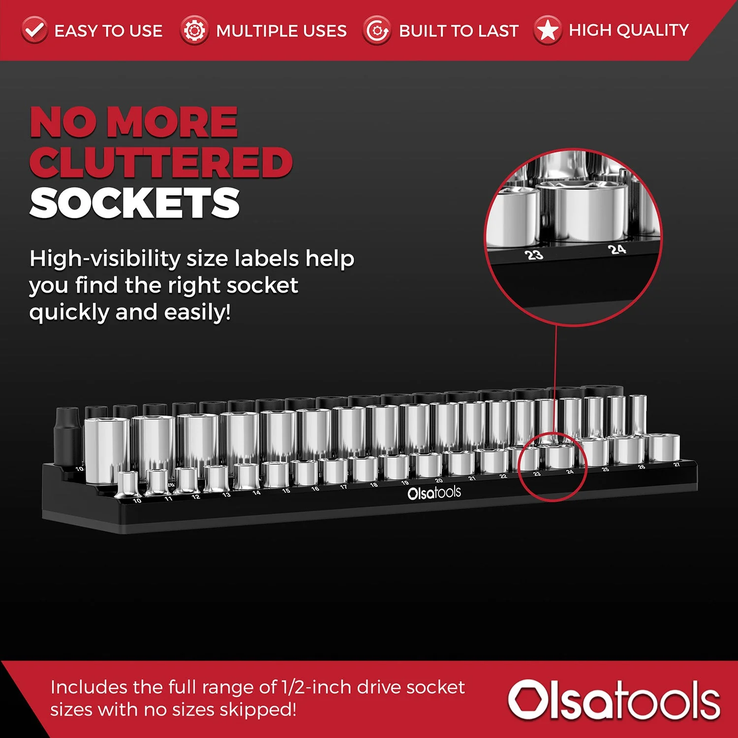 3-Row Magnetic Socket Holder + Chrome and Impact Sockets - Image 35