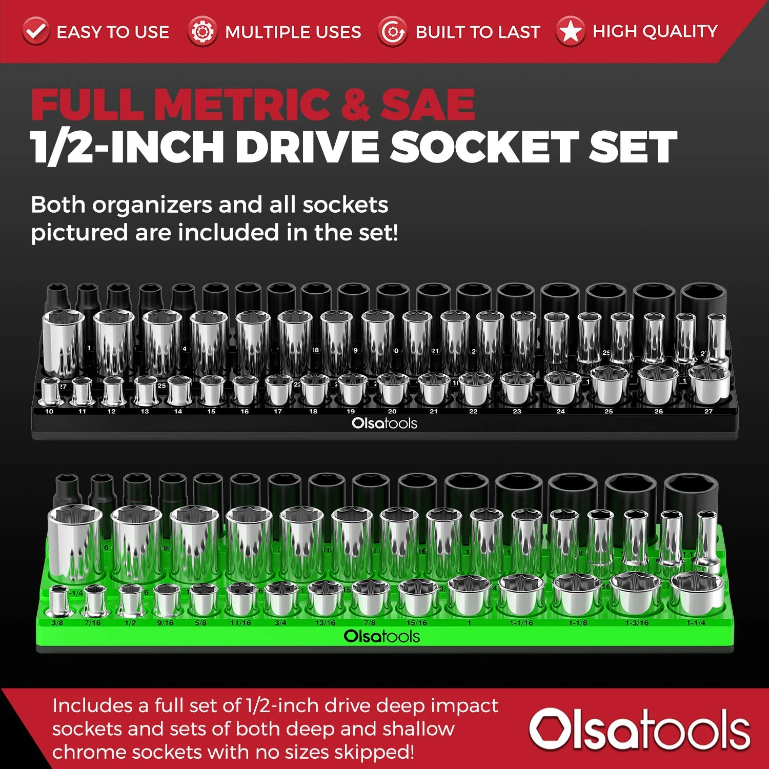 3-Row Magnetic Socket Holder + Chrome and Impact Sockets - Image 36