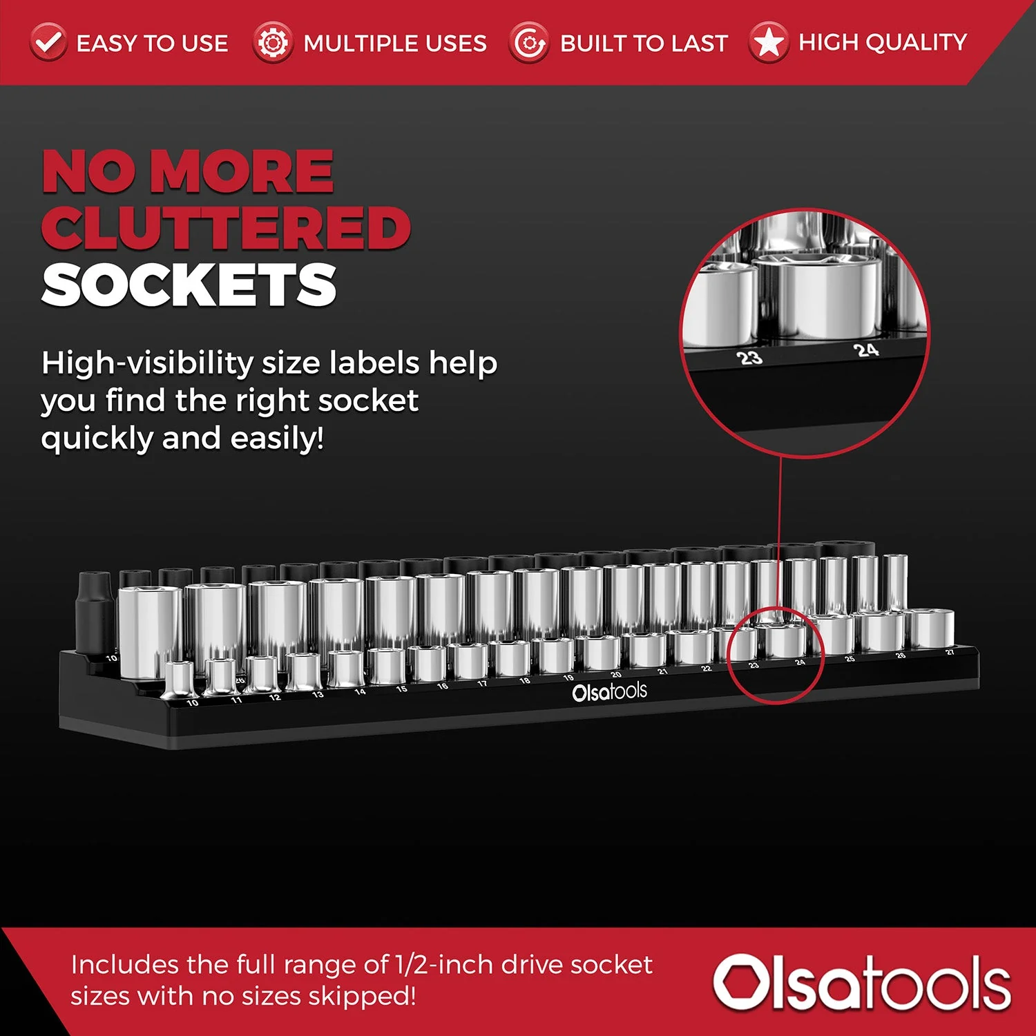 3-Row Magnetic Socket Holder + Chrome and Impact Sockets - Image 39