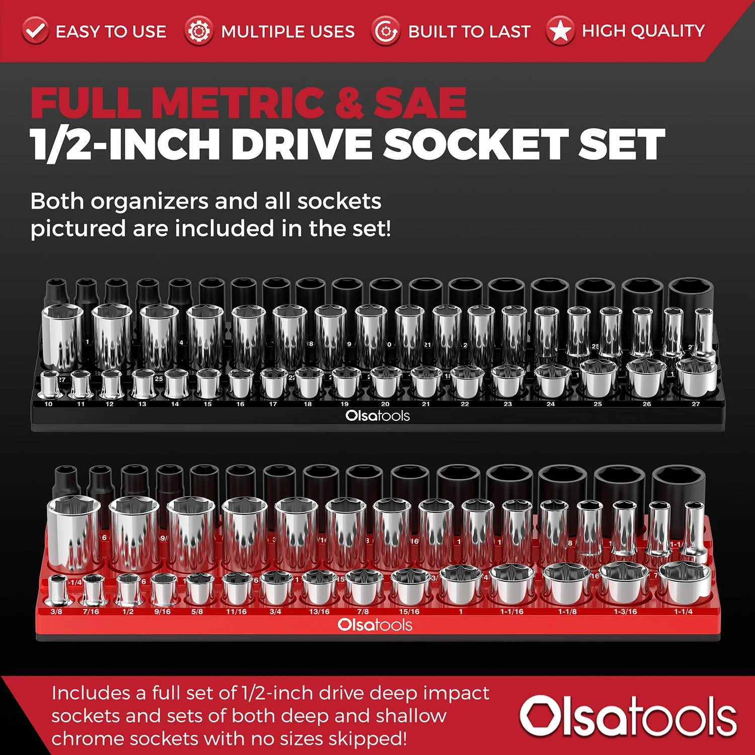 3-Row Magnetic Socket Holder + Chrome and Impact Sockets - Image 40