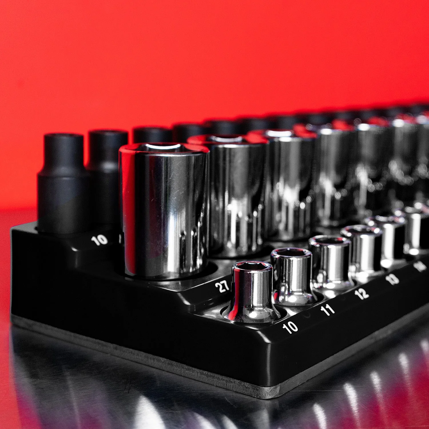3-Row Magnetic Socket Holder + Chrome and Impact Sockets - Image 42