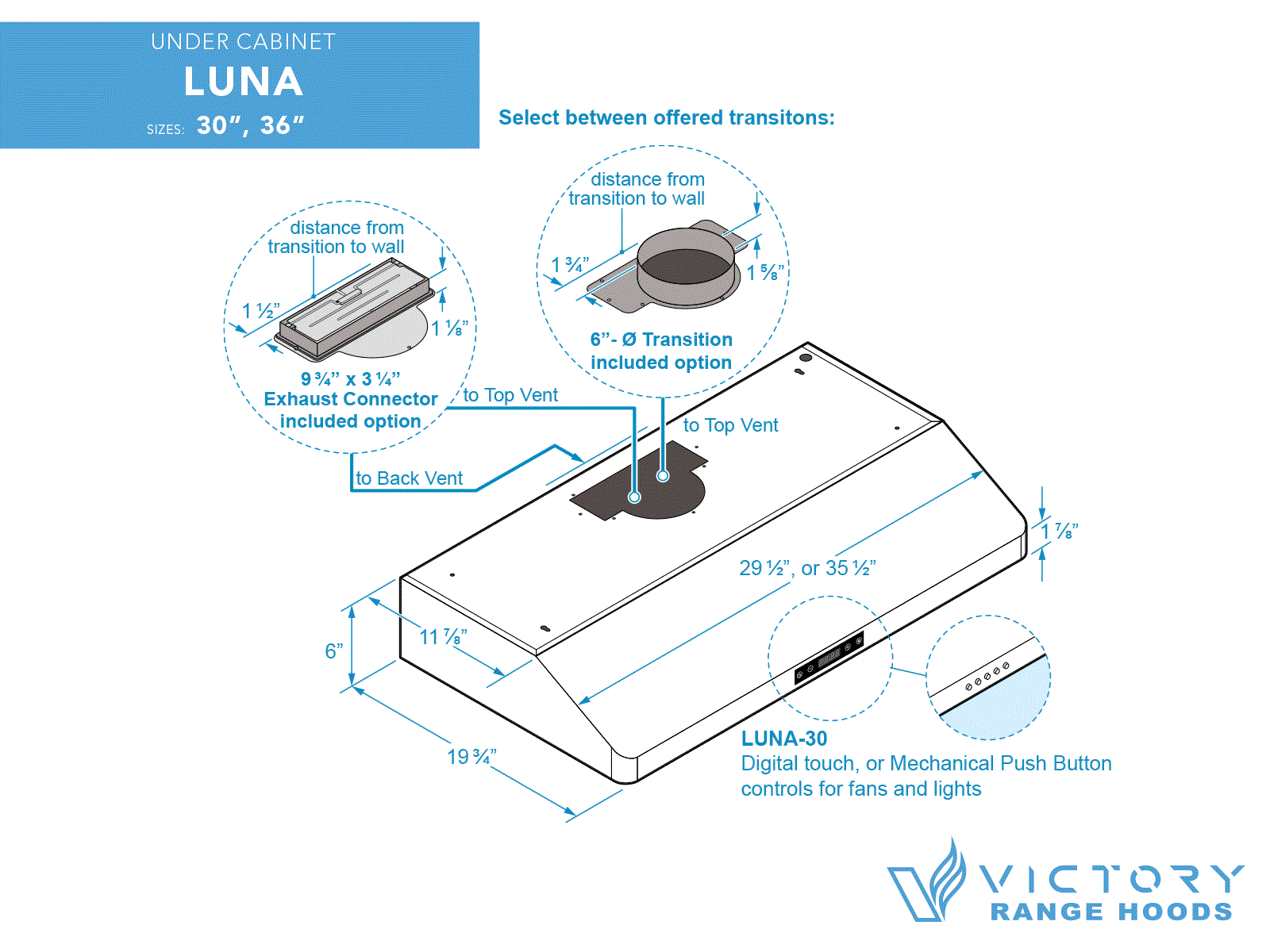 36 Inch 600 CFM Under Cabinet Range Hood - VICTORY Luna - Image 8