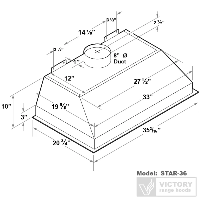 36 Inch 900 CFM Range Hood Insert - VICTORY Star - Image 6