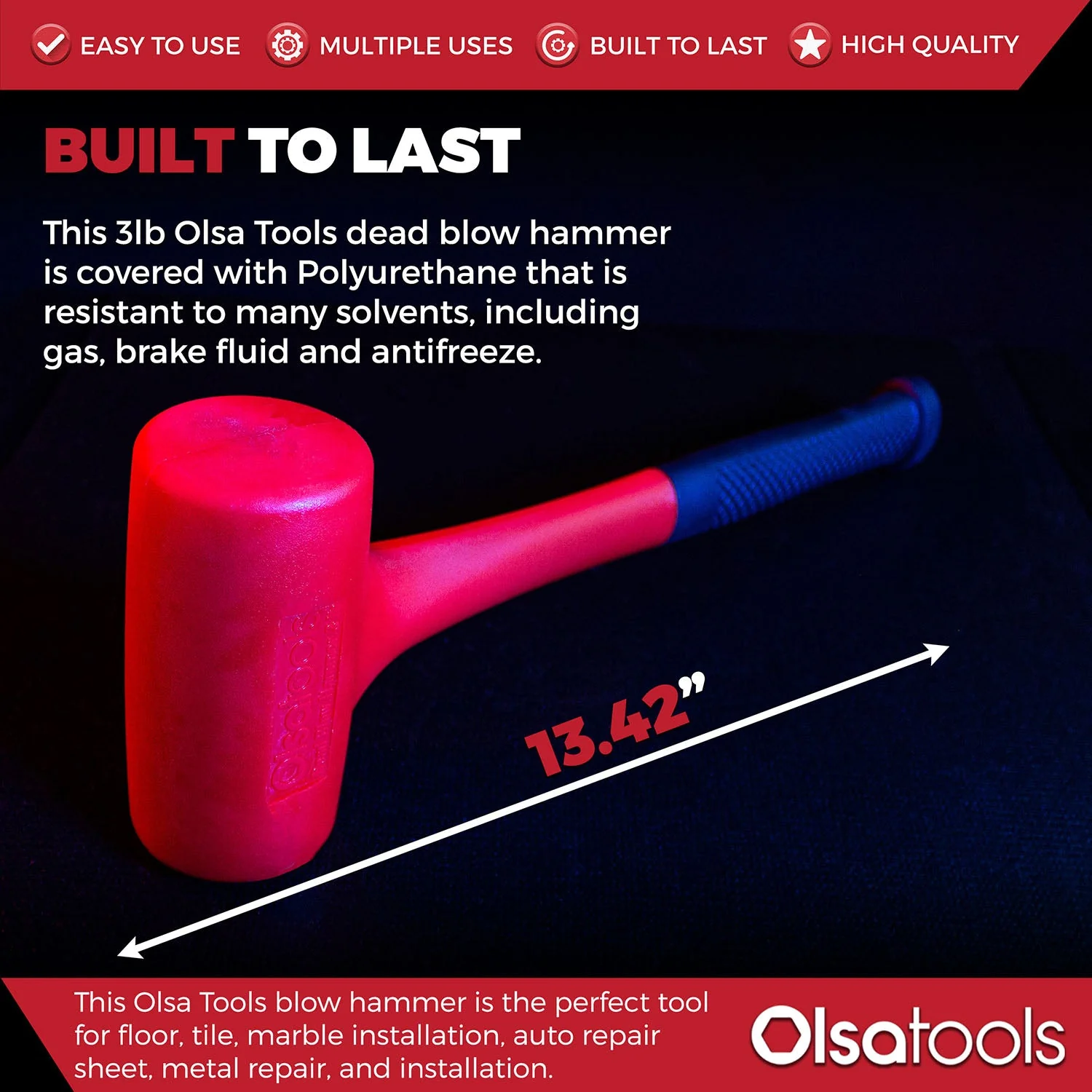 3lb Dead Blow Hammer Polyurethane Head - Image 3