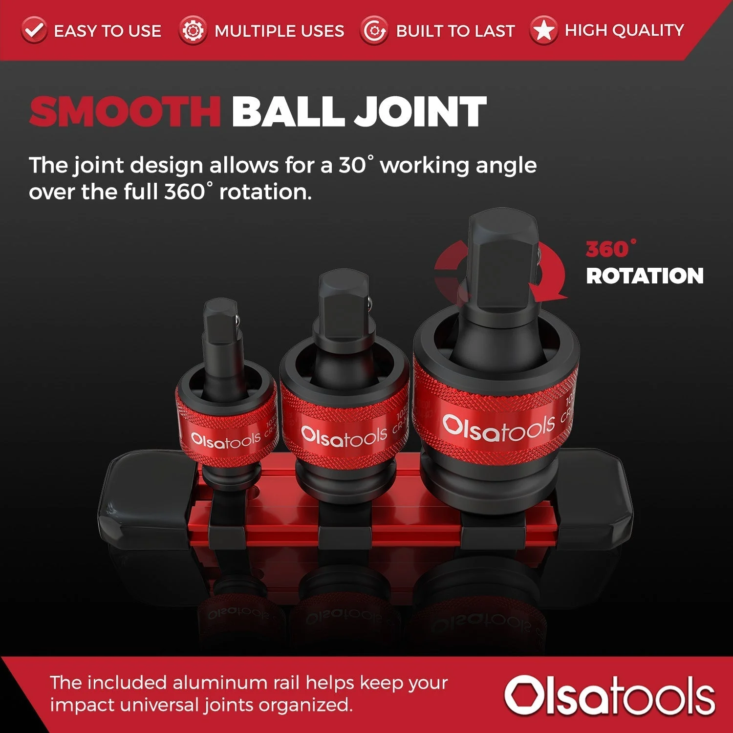 3pc Universal Joint Set, Socket Adapter 1/2", 3/8", and 1/4" drive - Image 17