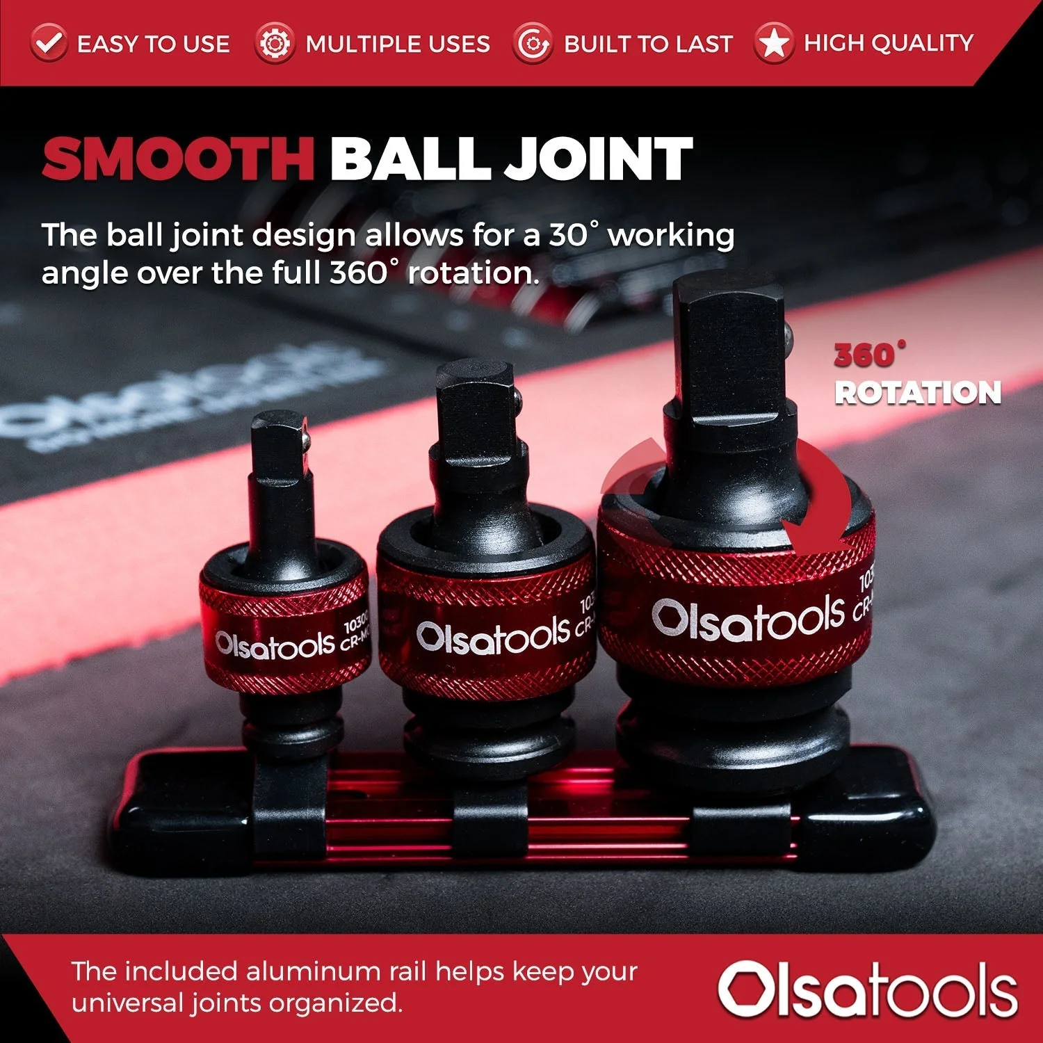 3pc Universal Joint Set, Socket Adapter 1/2", 3/8", and 1/4" drive - Image 21