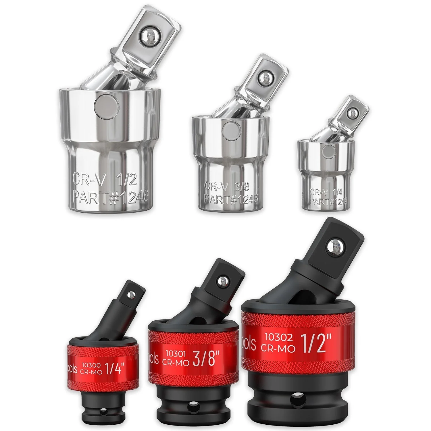 3pc Universal Joint Set, Socket Adapter 1/2", 3/8", and 1/4" drive - Image 3