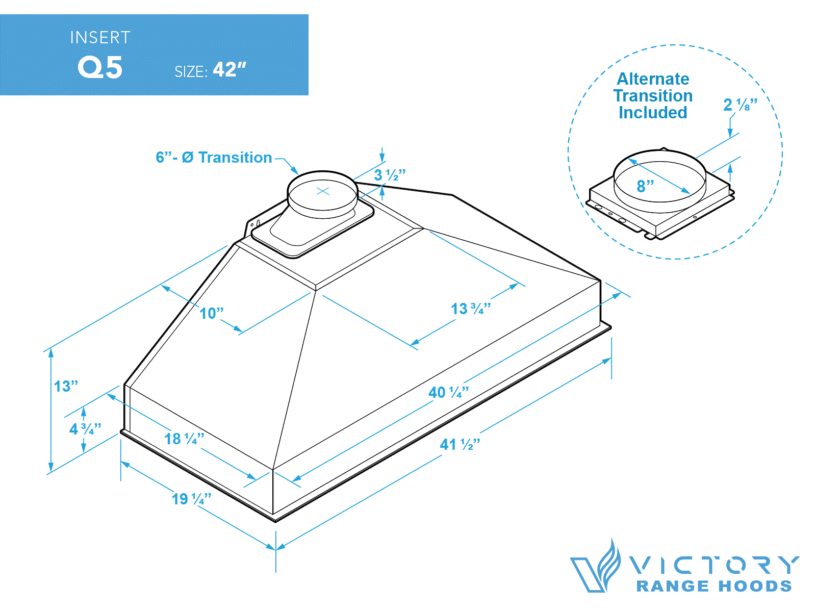 42 Inch 750 CFM Range Hood Insert - VICTORY Q5 - Image 9