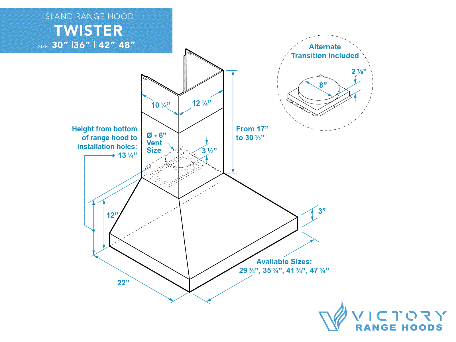 42 inch 750 CFM Wall Mount Range Hood - VICTORY Twister - Image 7