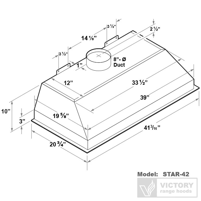 42 inch 900 CFM Range Hood Insert - VICTORY Star - Image 6