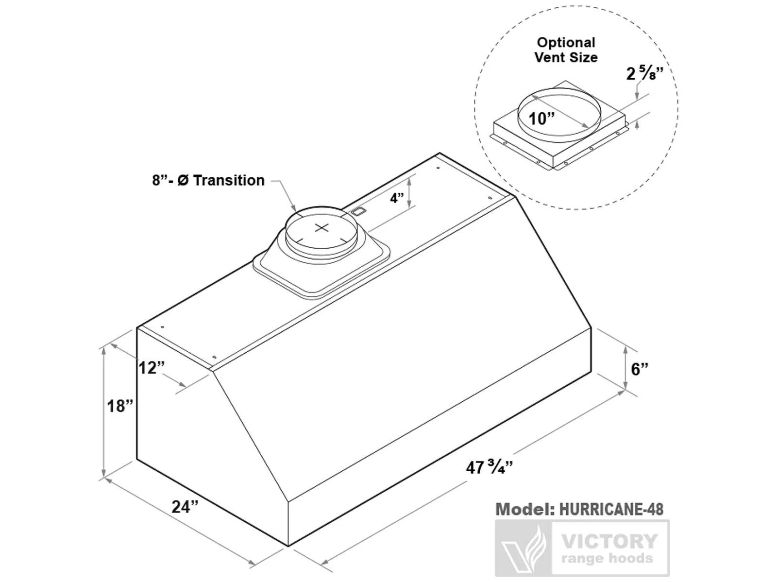 48 Inch 1200 CFM Under Cabinet Range Hood - VICTORY Hurricane - Image 7