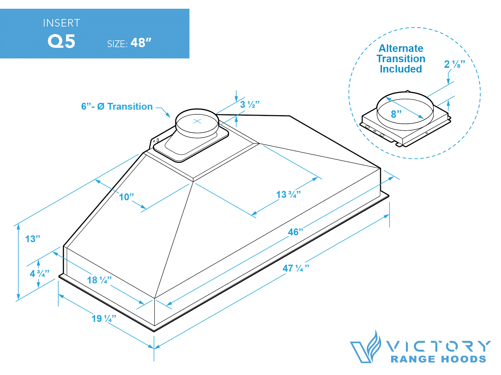 48 Inch 750 CFM Range Hood Insert - VICTORY Q5 - Image 9