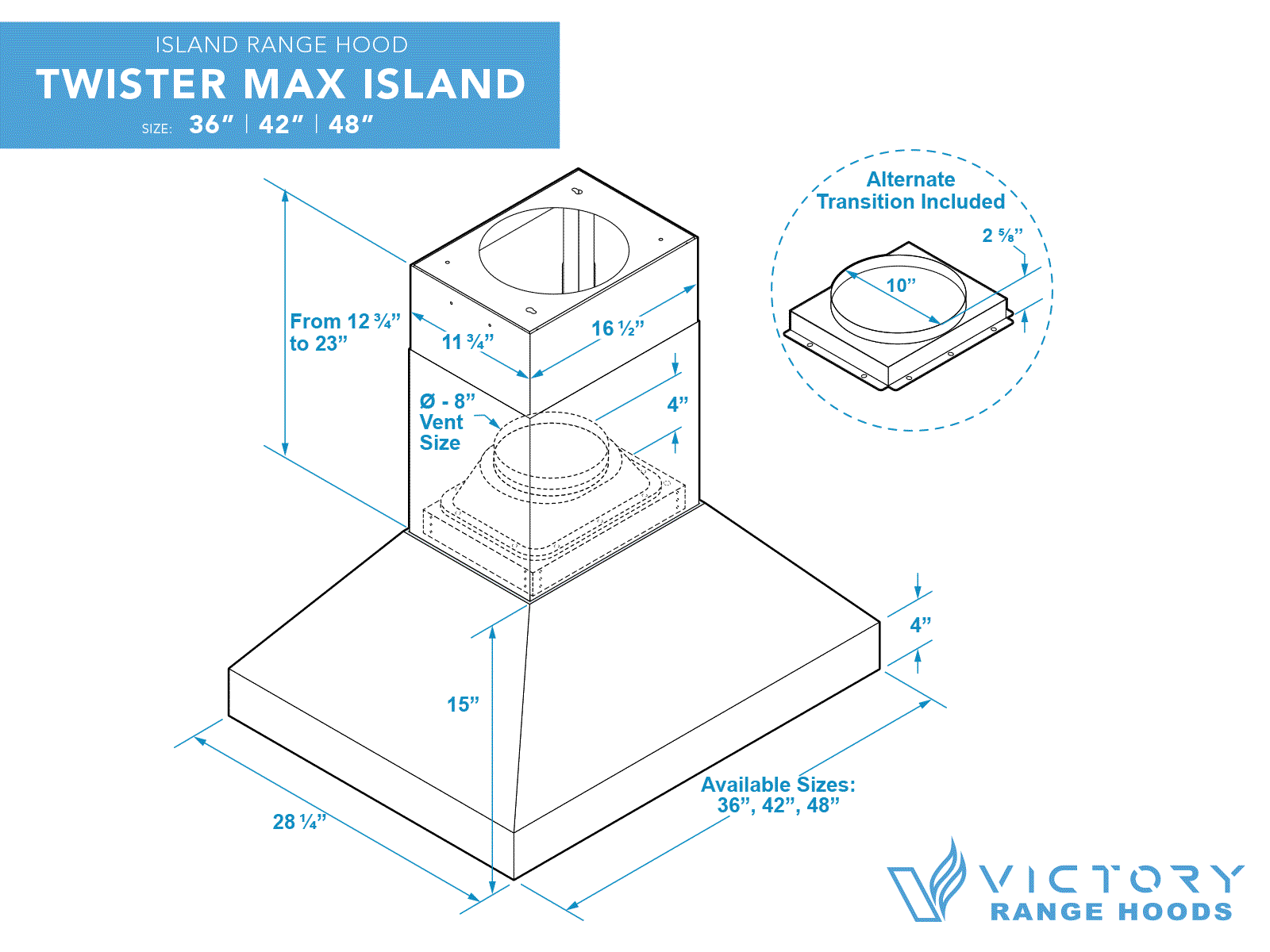 48 Inch Island Range Hood 1200 CFM - VICTORY Twister MAX Island - Image 8