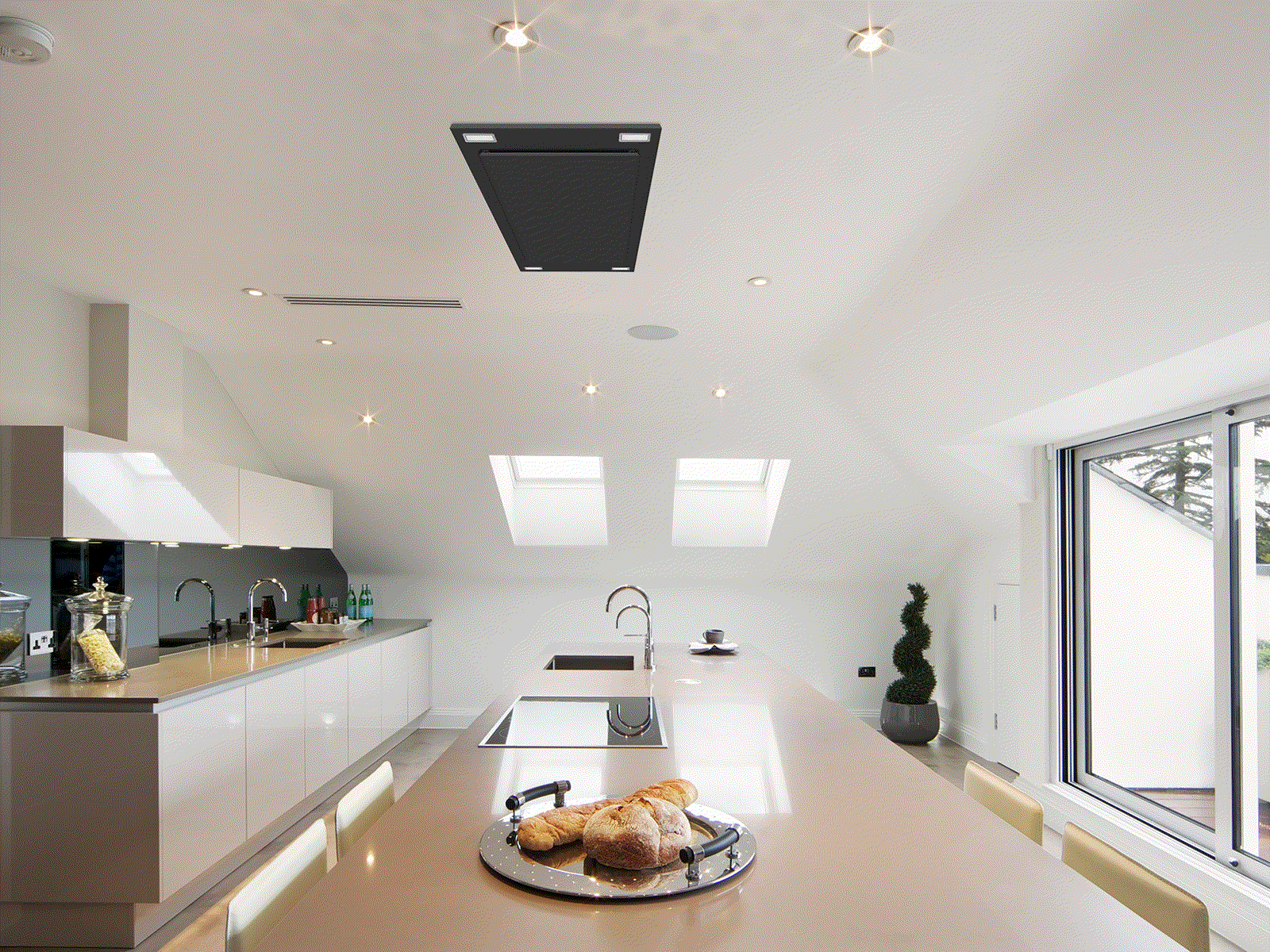 600 CFM Black Flush Ceiling Mount Range Hood - VICTORY Sunset - Image 2
