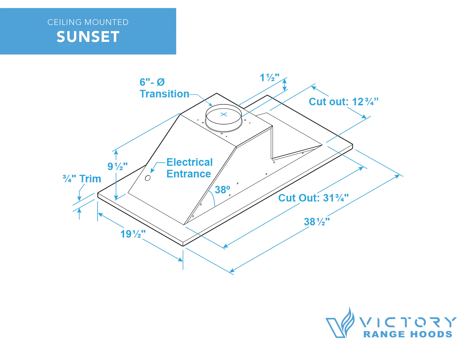 600 CFM Black Flush Ceiling Mount Range Hood - VICTORY Sunset - Image 7