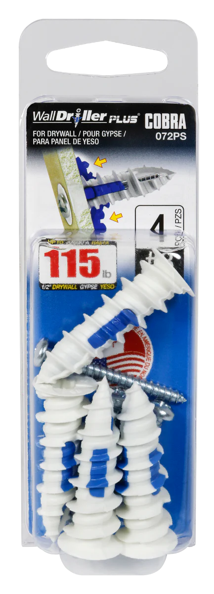 #8 WallDriller Drywall Anchors with Screws (4 Pack)