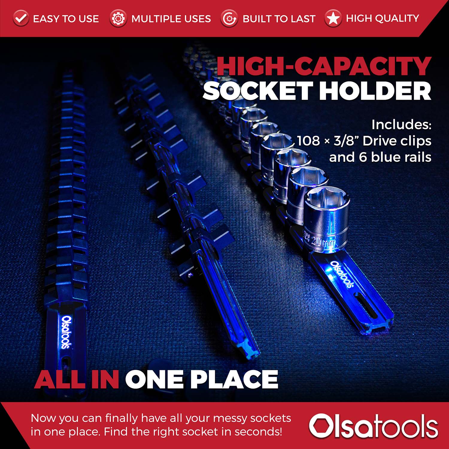 Aluminum Socket Organizer Rails with Locking End Caps - Image 103