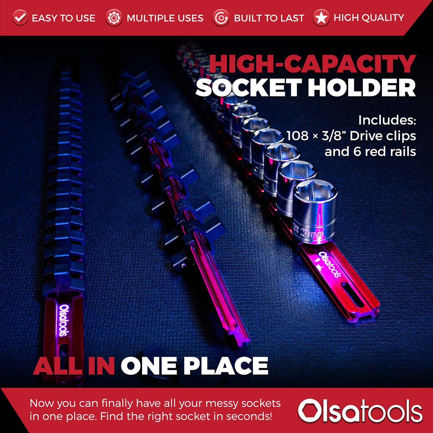 Aluminum Socket Organizer Rails with Locking End Caps - Image 111