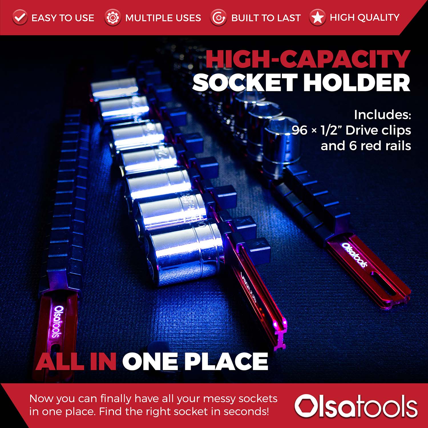 Aluminum Socket Organizer Rails with Locking End Caps - Image 87