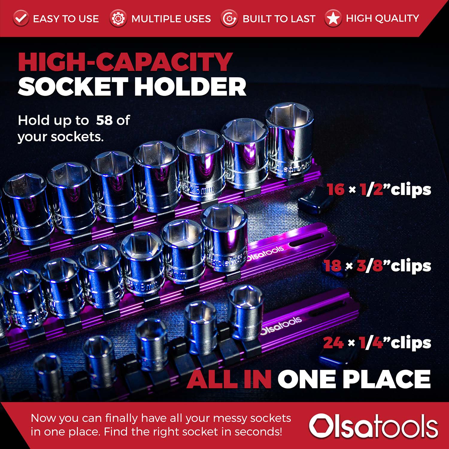 Aluminum Socket Organizer Rails With Rubber End Caps - Image 103