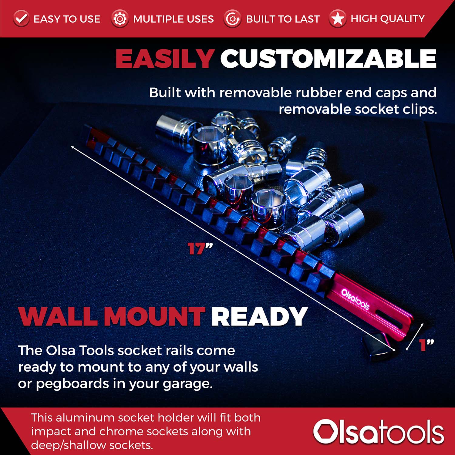 Aluminum Socket Organizer Rails With Rubber End Caps - Image 108