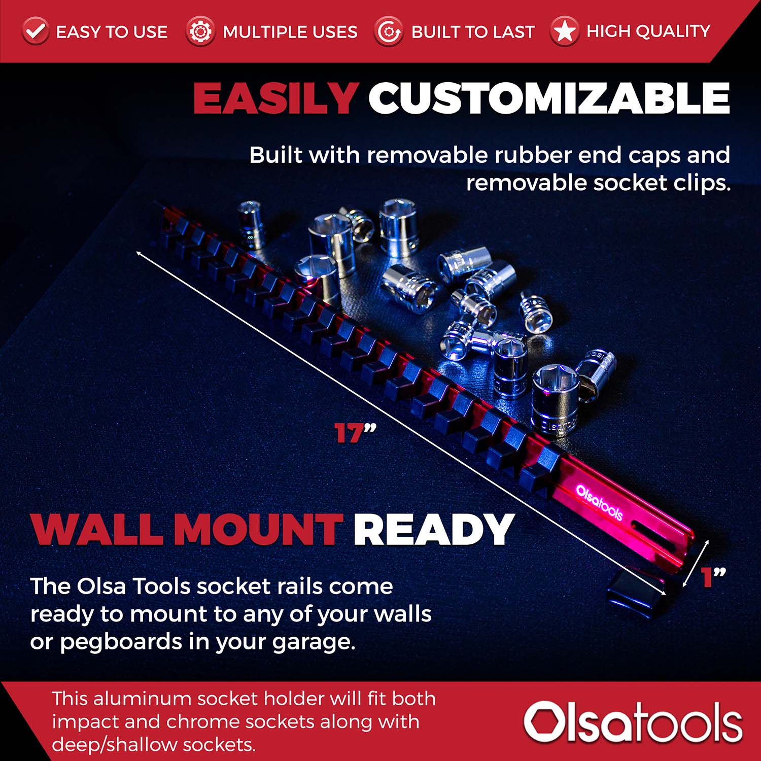 Aluminum Socket Organizer Rails With Rubber End Caps - Image 116