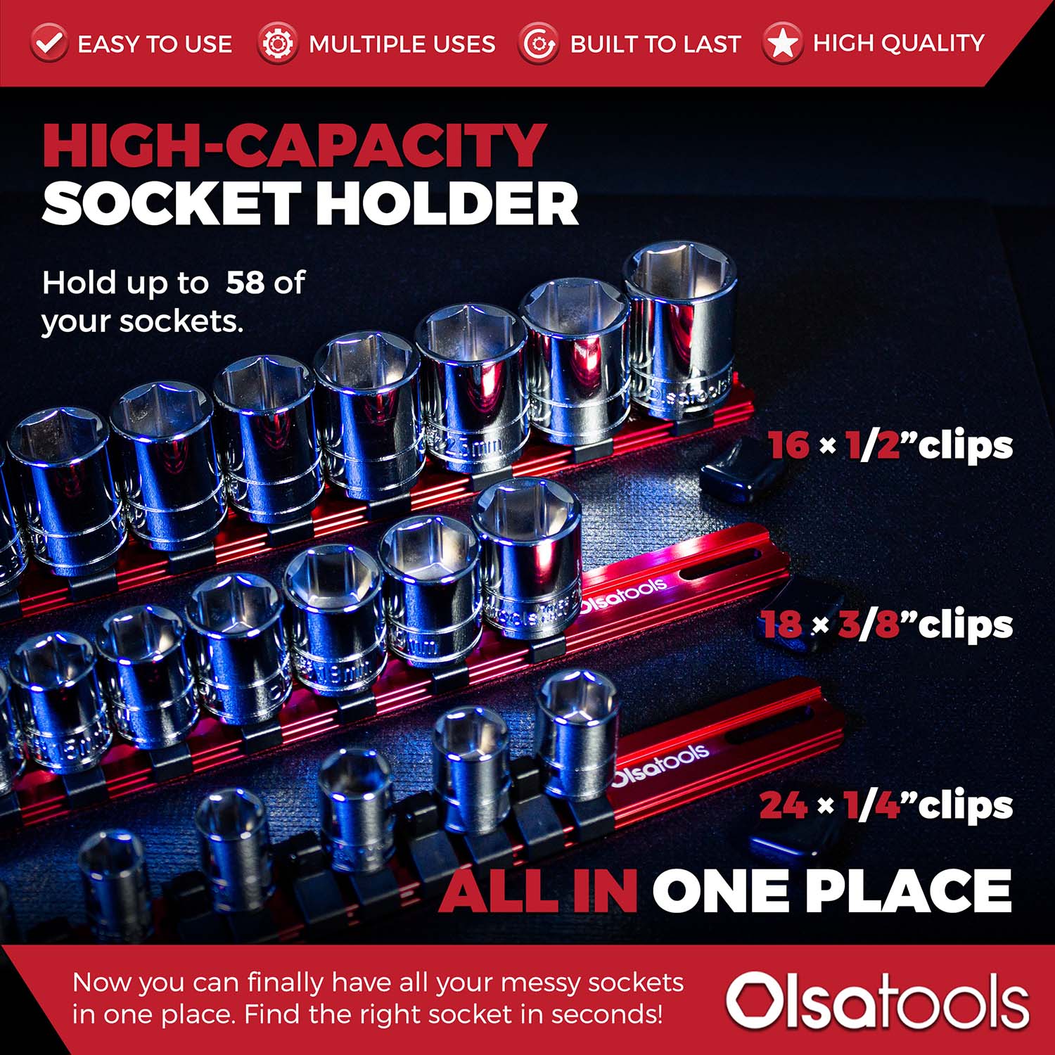 Aluminum Socket Organizer Rails With Rubber End Caps - Image 119