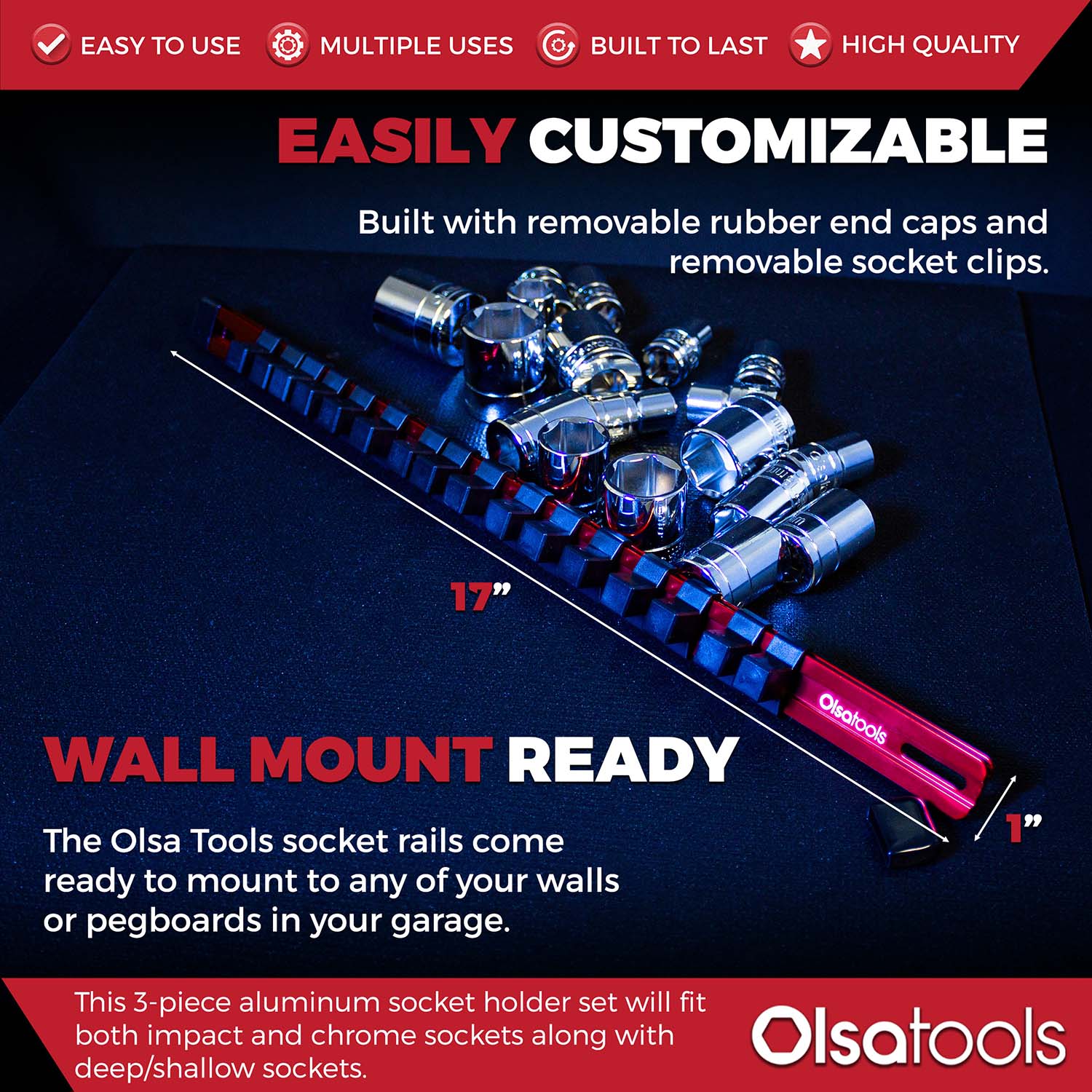 Aluminum Socket Organizer Rails With Rubber End Caps - Image 120
