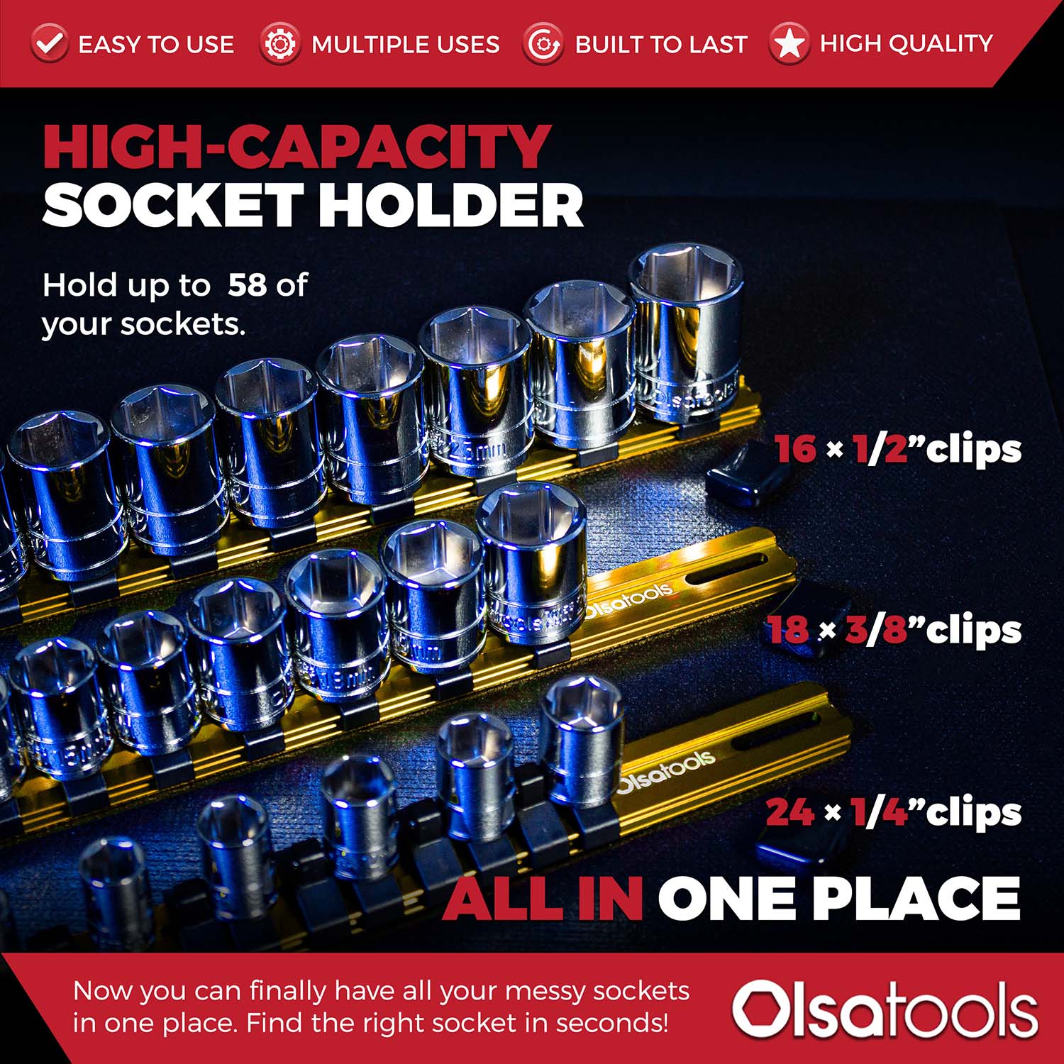 Aluminum Socket Organizer Rails With Rubber End Caps - Image 139