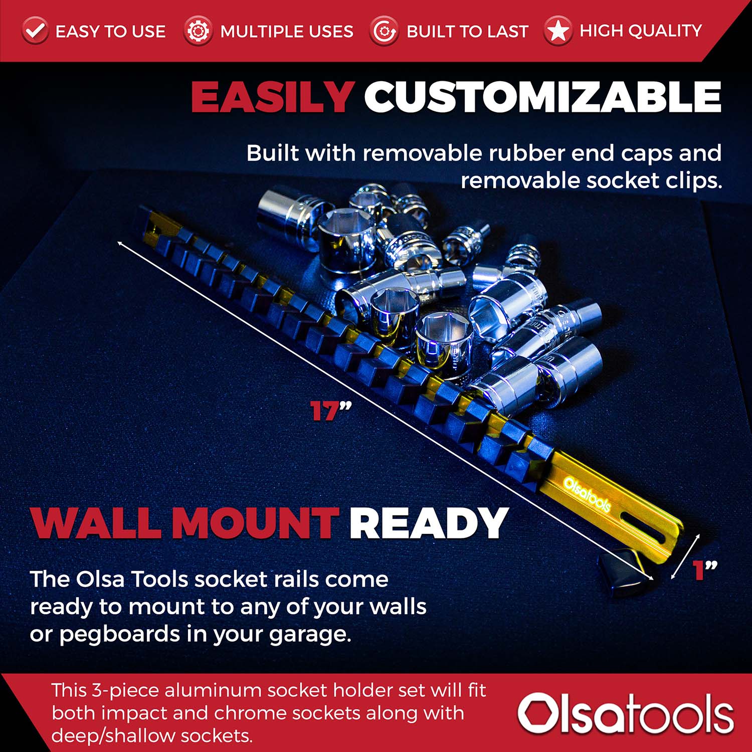 Aluminum Socket Organizer Rails With Rubber End Caps - Image 140
