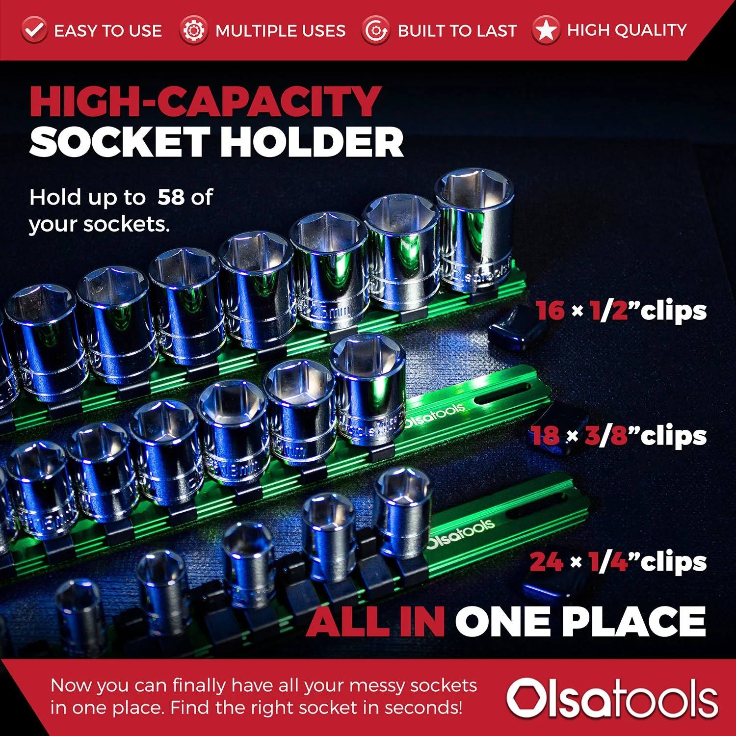 Aluminum Socket Organizer Rails With Rubber End Caps - Image 167