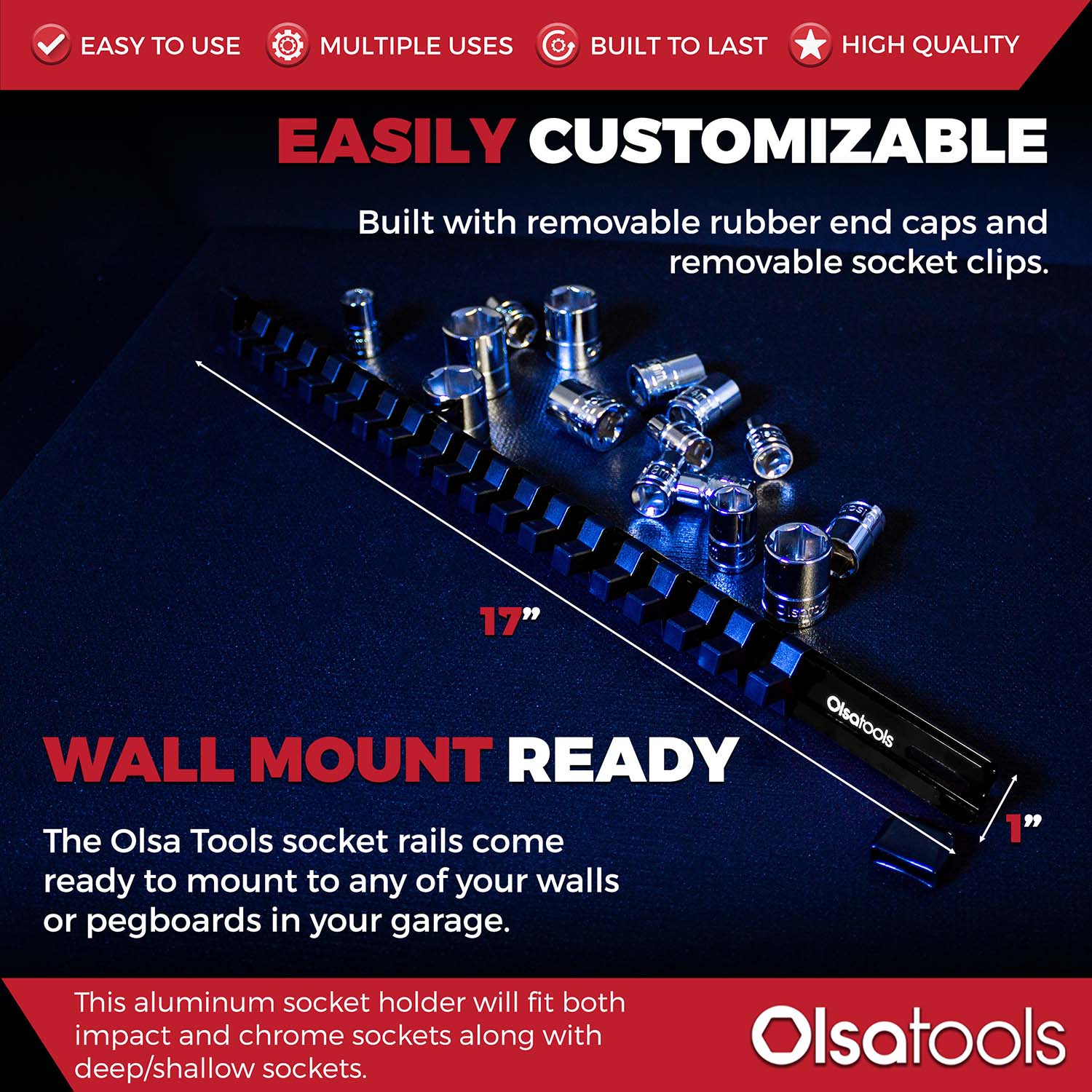 Aluminum Socket Organizer Rails With Rubber End Caps - Image 56