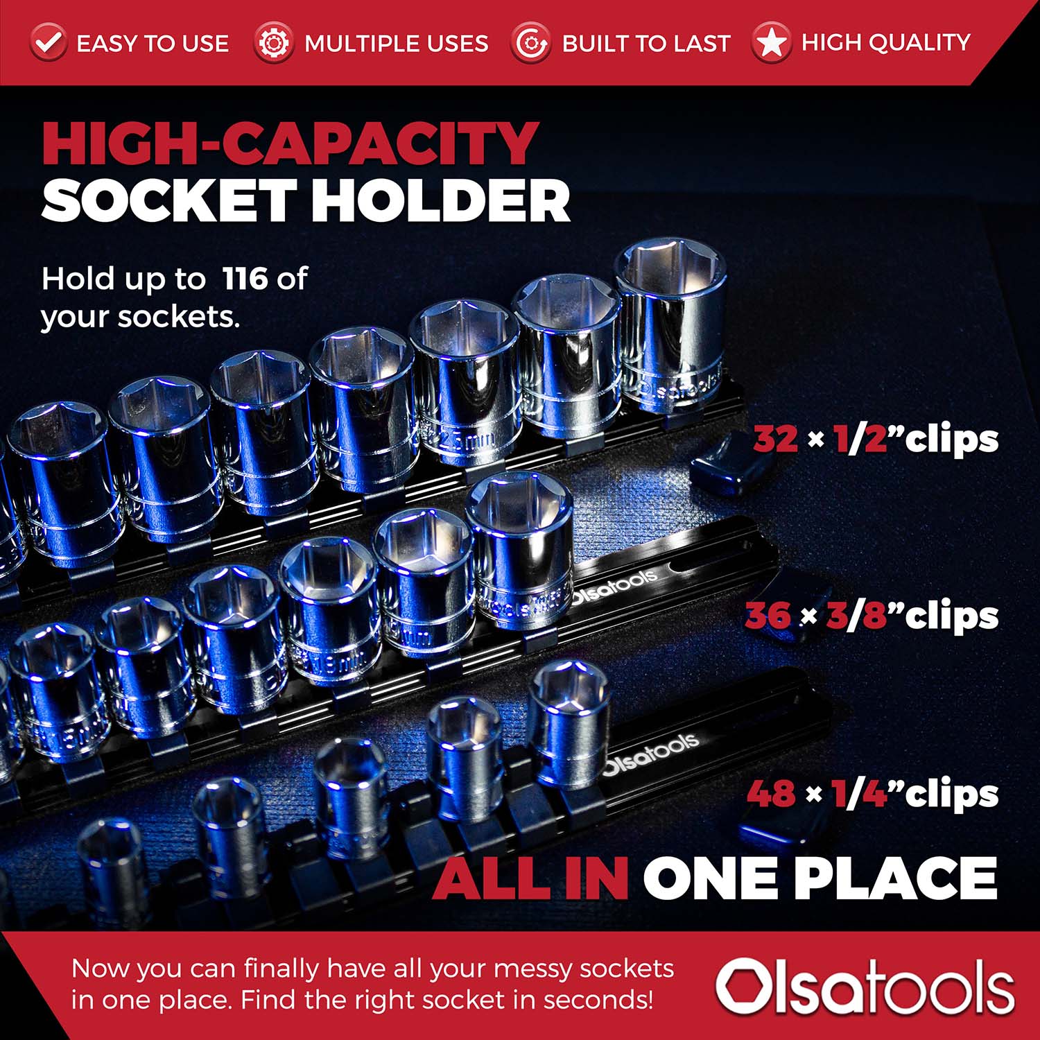 Aluminum Socket Organizer Rails With Rubber End Caps - Image 63