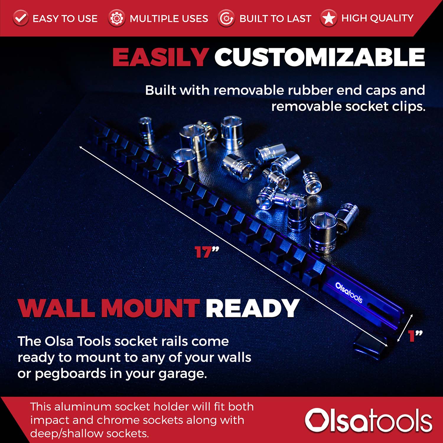Aluminum Socket Organizer Rails With Rubber End Caps - Image 76