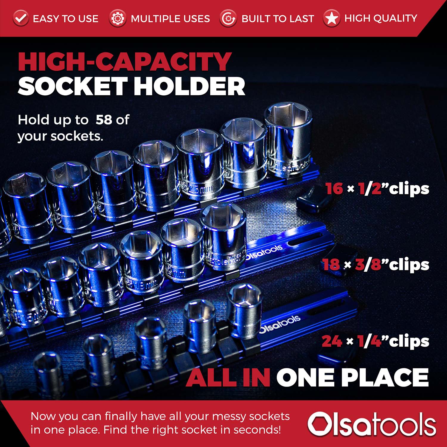 Aluminum Socket Organizer Rails With Rubber End Caps - Image 79