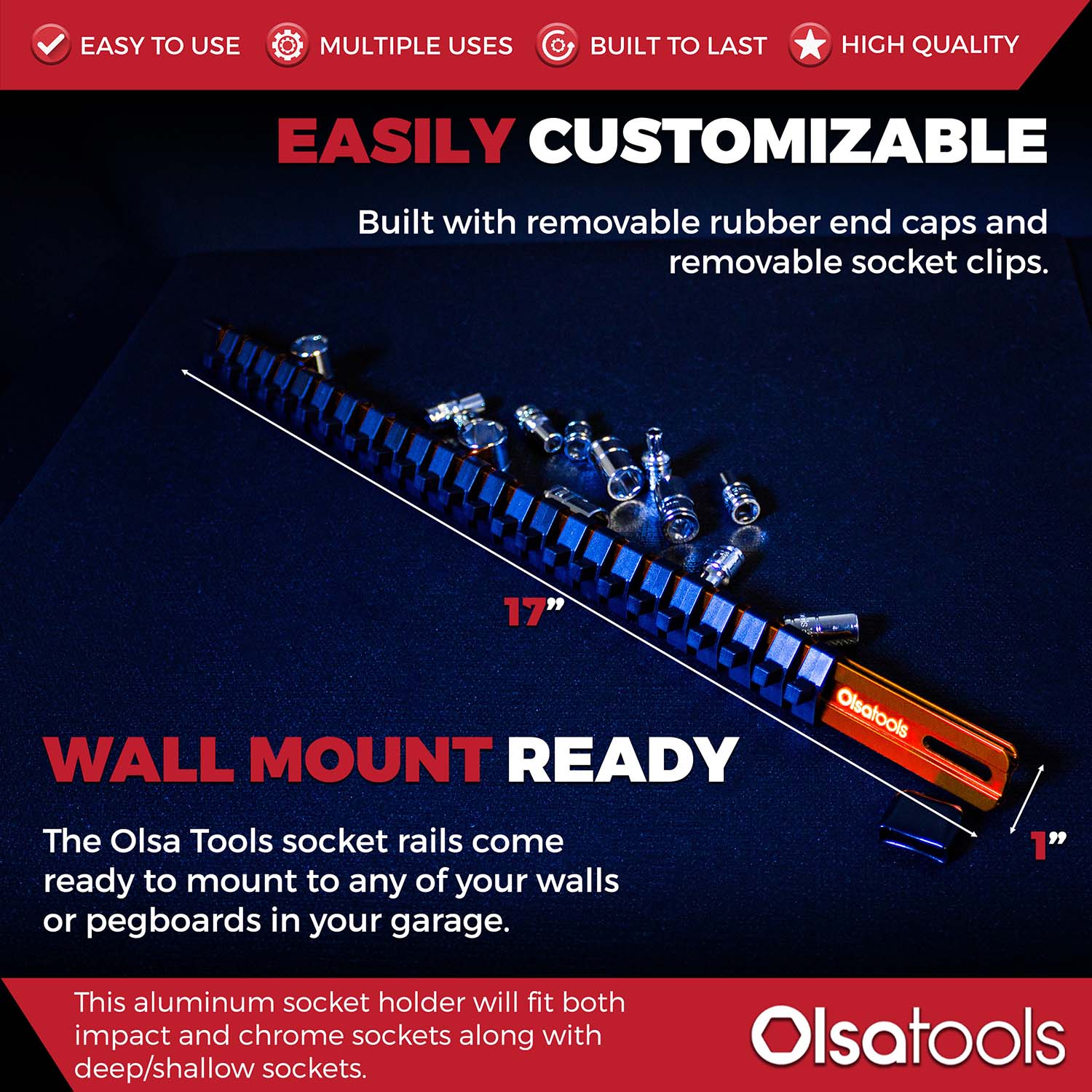 Aluminum Socket Organizer Rails With Rubber End Caps - Image 92